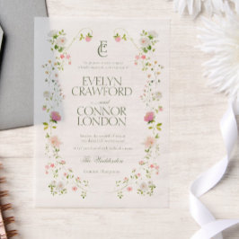 Elegante Boheemse Monogram Bloemenbruiloft Vellum Uitnodigingen