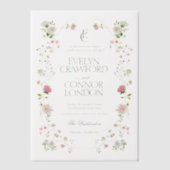 Elegante Boheemse Monogram Bloemenbruiloft Vellum Uitnodigingen (Voorkant)