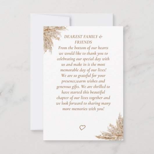 Elegante Boheemse pampas gras foto bruiloft Bedankkaart (Achterkant)