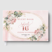 Elegante Boheemse Roze Bloemen Groene Gastenboek (Voorkant)