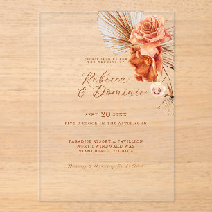 Elegante Boheemse Rustieke Bloemige Bruiloft Acryl Uitnodigingen