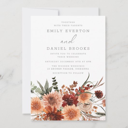 Elegante Boheemse Zomer & Herfst Bloemen Bruiloft Kaart (Voorkant)