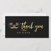 Elegante Boheemse Zwart Goud Masquerade Dank u Bedankkaart (Voorkant)