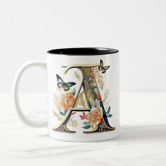 Elegante bohemian bloemenletter A Tweekleurige Koffiemok (Links)