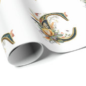 Elegante bohemian bloemenletter C Cadeaupapier (Rol Hoek)