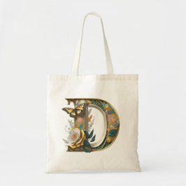 Elegante bohemian bloemenletter D Tote Bag