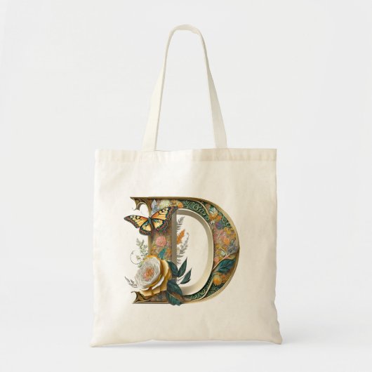 Elegante bohemian bloemenletter D Tote Bag (Voorkant)