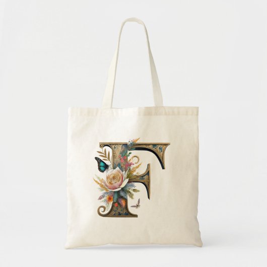 Elegante bohemian bloemenletter F Tote Bag (Voorkant)