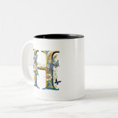 Elegante bohemian bloemenletter H Tweekleurige Koffiemok (Voorkant links)