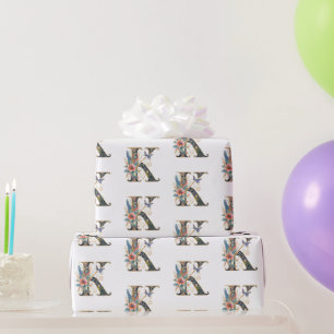 Elegante bohemian bloemenletter K Cadeaupapier