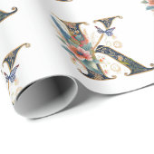 Elegante bohemian bloemenletter K Cadeaupapier (Rol Hoek)