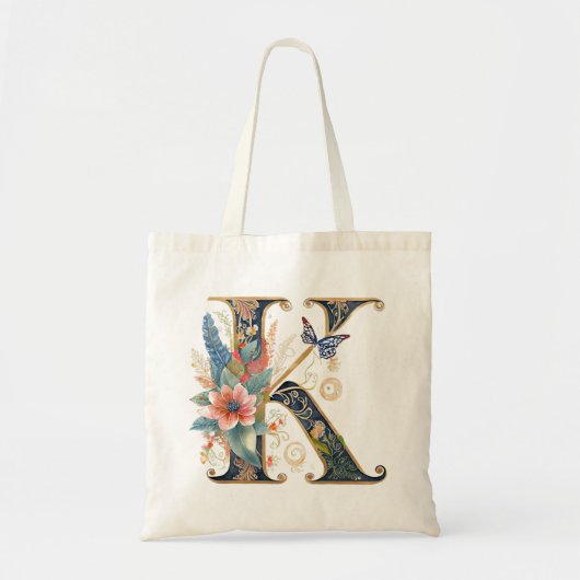 Elegante bohemian bloemenletter K Tote Bag (Voorkant)