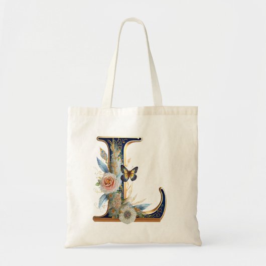 Elegante bohemian bloemenletter L Tote Bag (Voorkant)