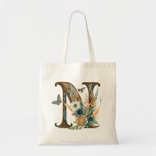 Elegante bohemian bloemenletter N Tote Bag (Voorkant)