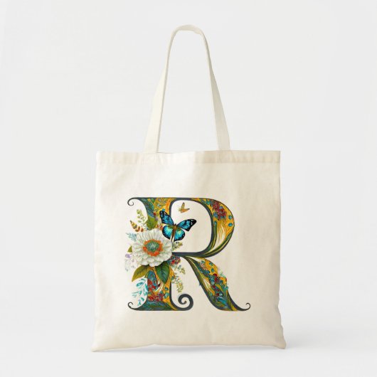 Elegante bohemian bloemenletter R Tote Bag (Voorkant)