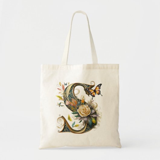 Elegante bohemian bloemenletter S Tote Bag (Voorkant)