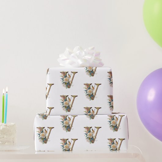 Elegante bohemian bloemenletter V Cadeaupapier (Feestgeschenken)