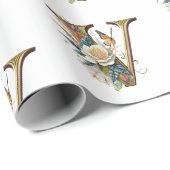 Elegante bohemian bloemenletter V Cadeaupapier (Rol Hoek)