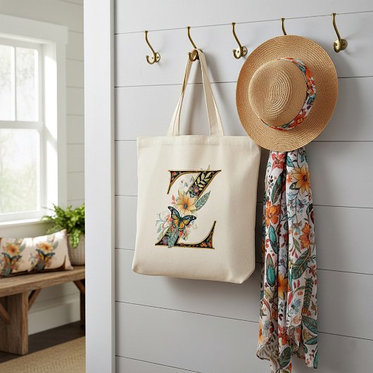 Elegante bohemian bloemenletter Z Tote Bag