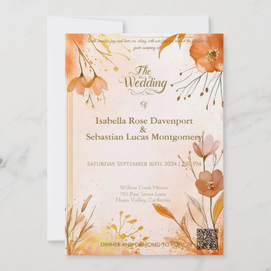 Elegante Bohemian met Waterverf bloemen en goud Kaart (Voorkant)