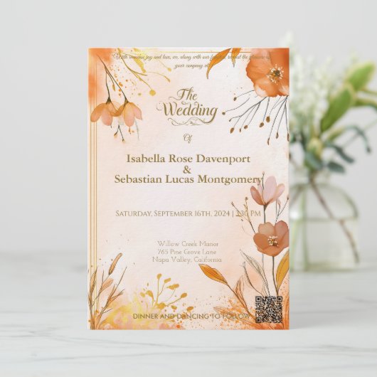 Elegante Bohemian met Waterverf bloemen en goud Kaart (Staand voorkant)