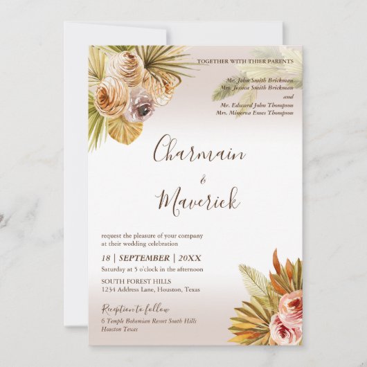 Elegante Bohemian Terracotta bruiloft Kaart (Voorkant)