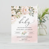 Elegante bohemien blush roze floral oh baby shower kaart (Staand voorkant)