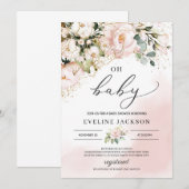 Elegante bohemien blush roze floral oh baby shower kaart (Voorkant / Achterkant)