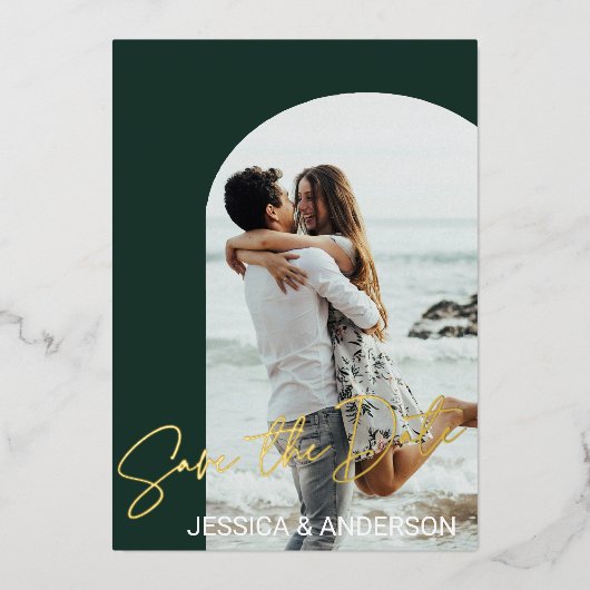 Elegante Boho 2 foto Save the Date Folie Feestdagenkaart (Voorkant)