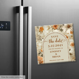 Elegante Boho Aardse Ivoor Olijf Bloem Save Date Magneet