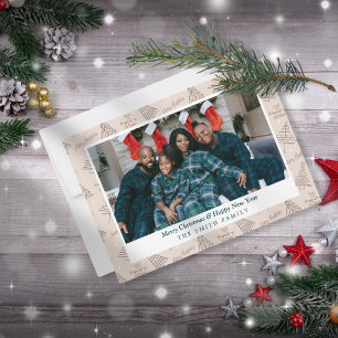 Elegante Boho Aardse kerstgroeten met foto Feestdagenkaart
