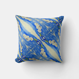 Elegante boho abstract wit blauw bloemen kussen