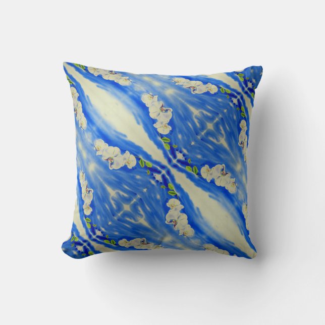 Elegante boho abstract wit blauw bloemen kussen (Voorkant)
