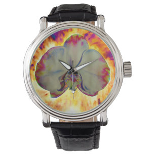 Elegante boho abstracte waterverf orchidee schilde horloge