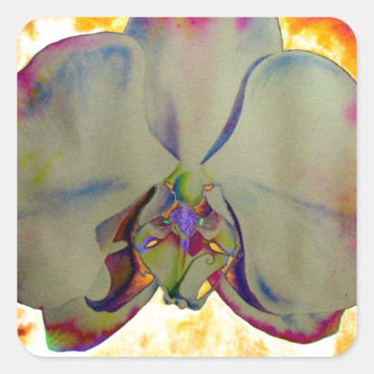 Elegante boho abstracte waterverf orchidee schilde vierkante sticker (Voorkant)