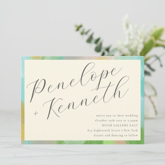 Elegante Boho Abstracte Waterverf Pastel Bruiloft Kaart (Staand voorkant)