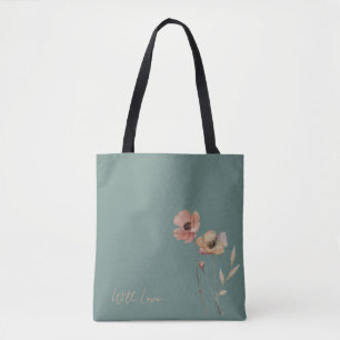 Elegante Boho Aquarel Wilde Bloem Stof Roze Tote Bag