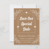 Elegante Boho Arch Foto Bruin Wit Save The Date (Voorkant)