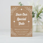 Elegante Boho Arch Foto Bruin Wit Save The Date (Staand voorkant)