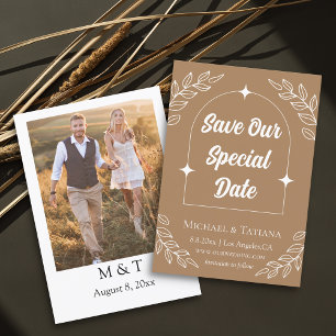Elegante Boho Arch Foto Bruin Wit Save The Date