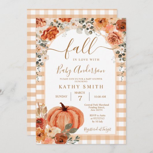 Elegante Boho Arch Herfst Bloemen In Liefde Baby s Kaart (Voorkant / Achterkant)