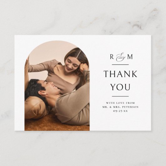 Elegante Boho Arch Modern Ampersand Bruiloft Bedankkaart (Voorkant)