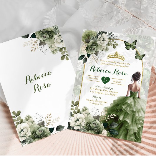 Elegante Boho Arch Sage Groene Prinses Quinceañera Kaart