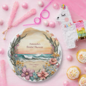 Elegante Boho Beach Bloem Krans Monogram Bruiloft Papieren Bordje (Feest)