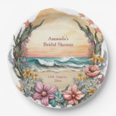 Elegante Boho Beach Bloem Krans Monogram Bruiloft Papieren Bordje (Voorkant)