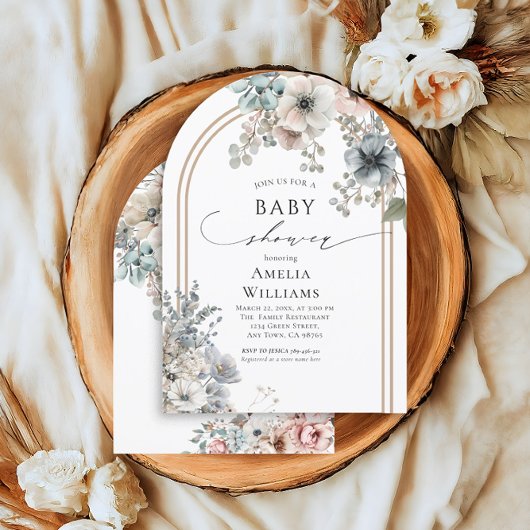 Elegante Boho Beige en Witte Boog Bloemen Kaart