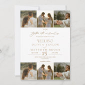 Elegante Boho Beige & Witte Foto Huwelijk Kaart (Voorkant)