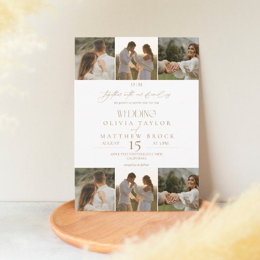 Elegante Boho Beige & Witte Foto Huwelijk Kaart