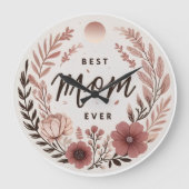 Elegante Boho Beste Moeder Ooit Sticker - Roze Blo Grote Klok (Voorkant)