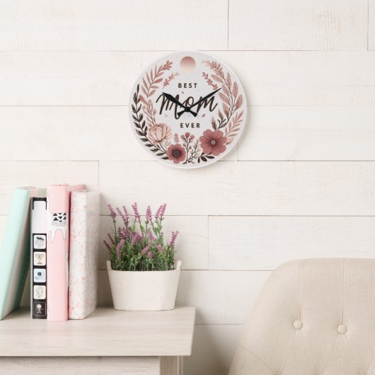 Elegante Boho Beste Moeder Ooit Sticker - Roze Blo Grote Klok (Leeskamer)